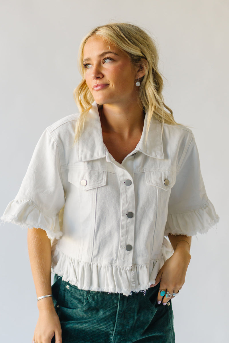 The Talley Ruffle Denim Jacket in White