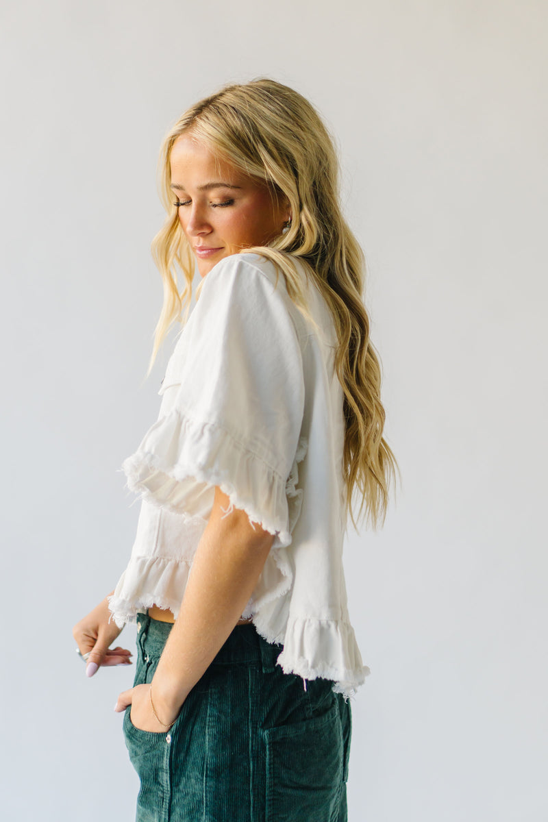 The Talley Ruffle Denim Jacket in White