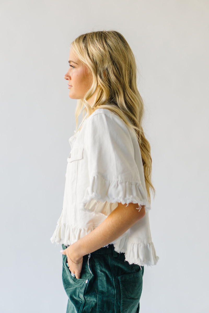 The Talley Ruffle Denim Jacket in White