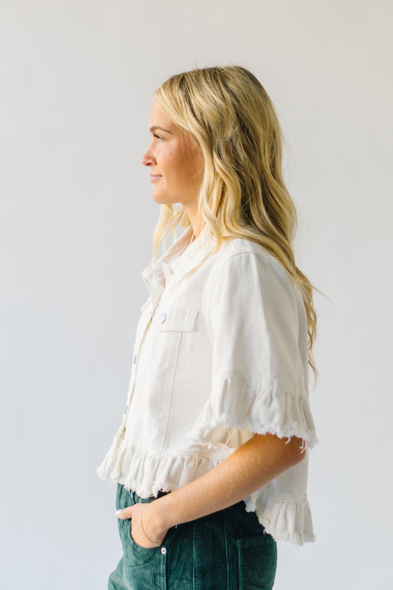 The Talley Ruffle Denim Jacket in White