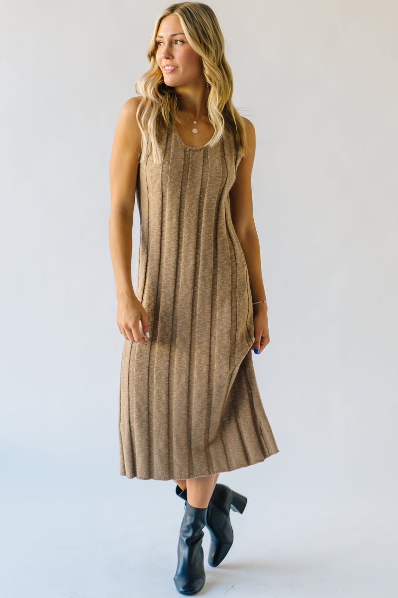 The Pomeroy Textured Midi Dress in Khaki