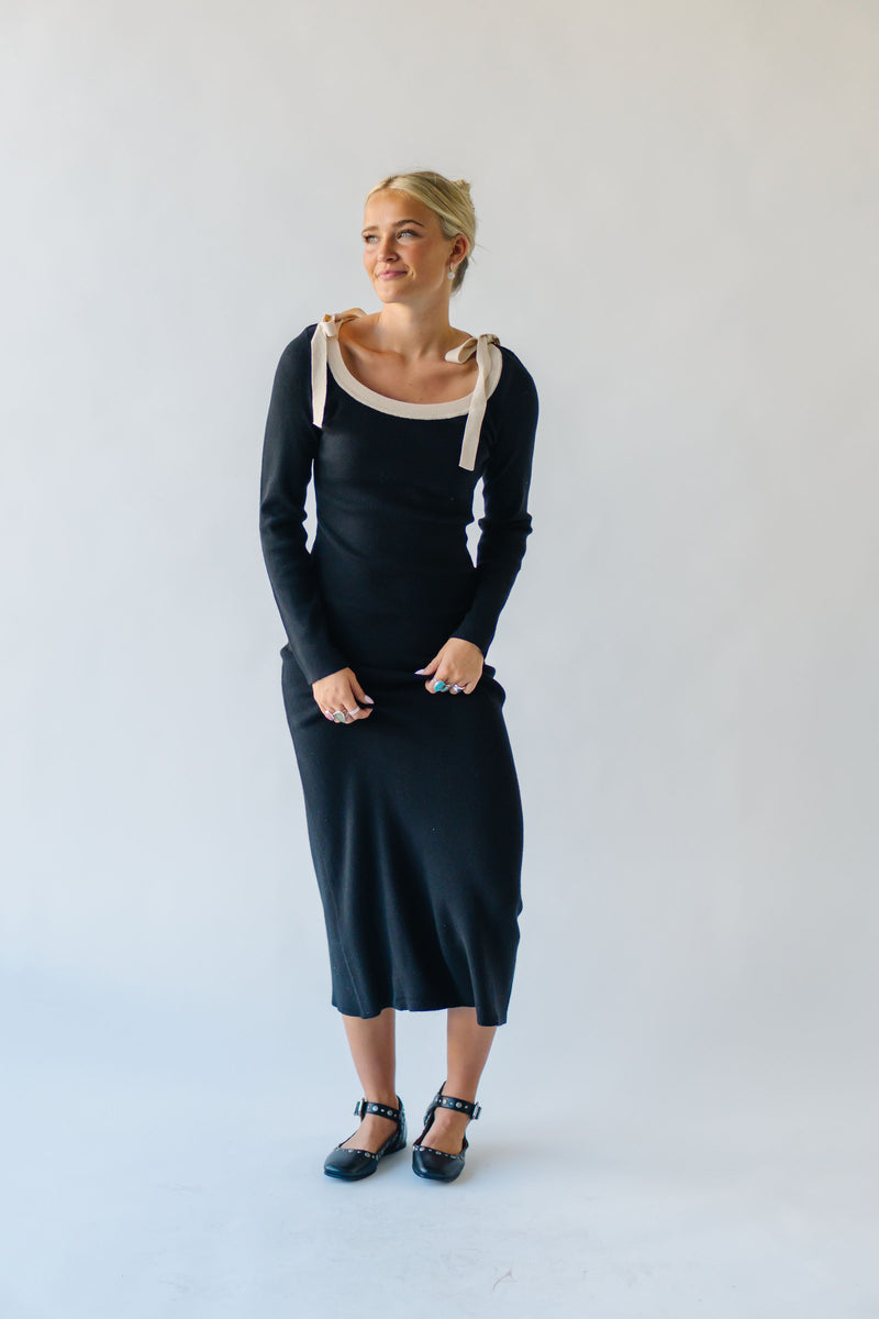 The Herrera Bow Detail Maxi Sweater Dress in Black