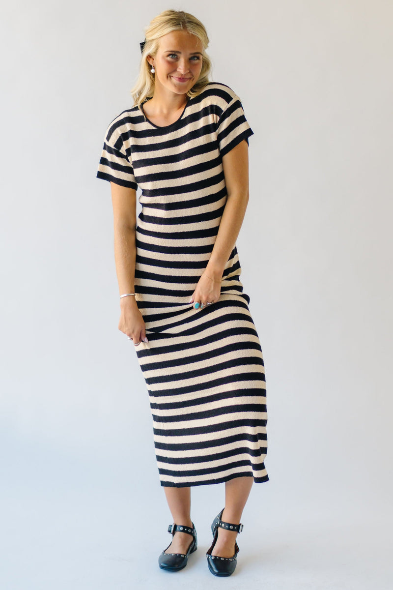 The Brenchley Striped Sweater Dress in Natural + Black