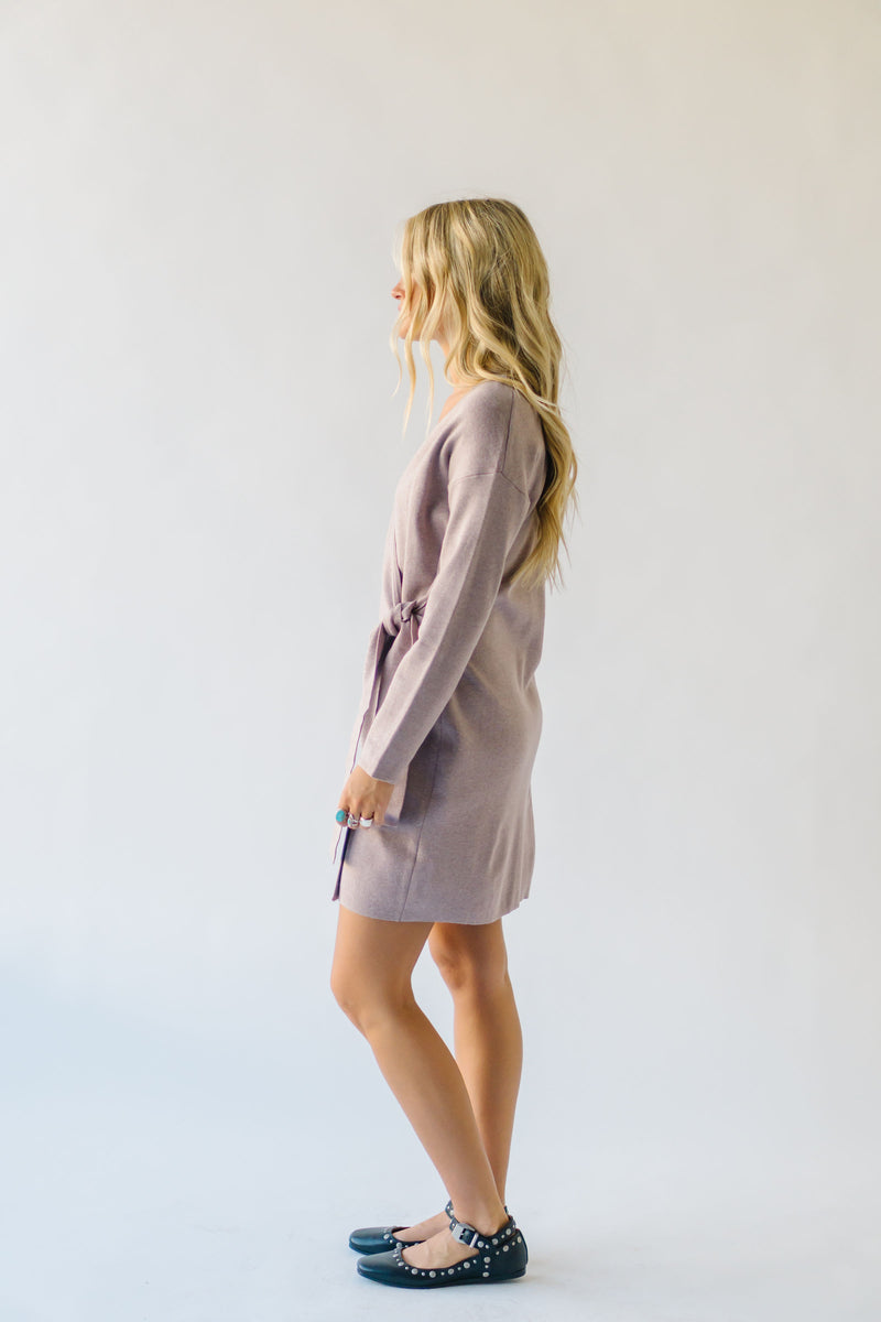 The Plumley Wrap Sweater Dress in Taupe