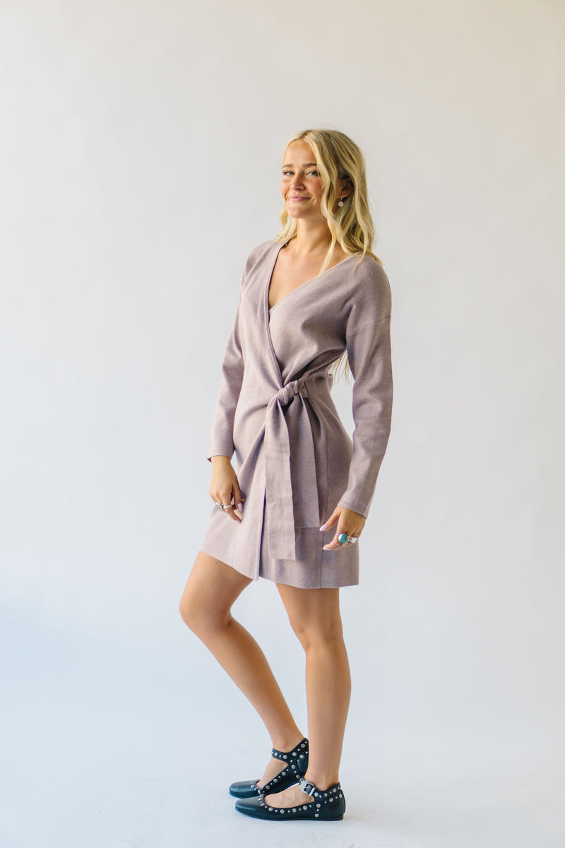 The Plumley Wrap Sweater Dress in Taupe