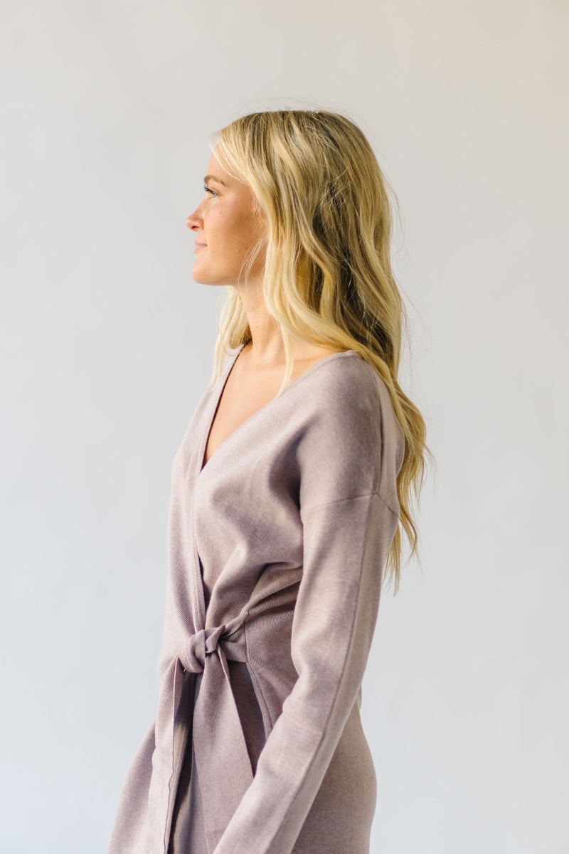 The Plumley Wrap Sweater Dress in Taupe