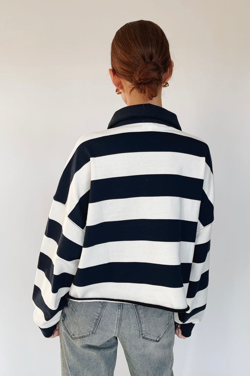 The Kenra Rugby Polo Blouse in Navy + White