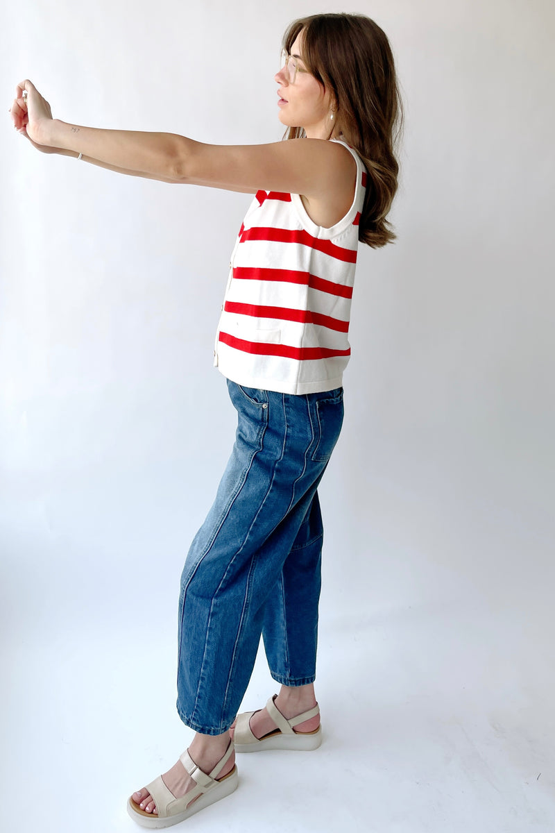 The Hanney Striped Knit Sweater Vest in Red + White