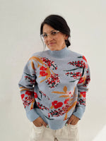 The Donello Floral Mock Neck Sweater in Light Blue