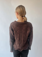 The Abigail Knit Crochet Cardigan in Brown