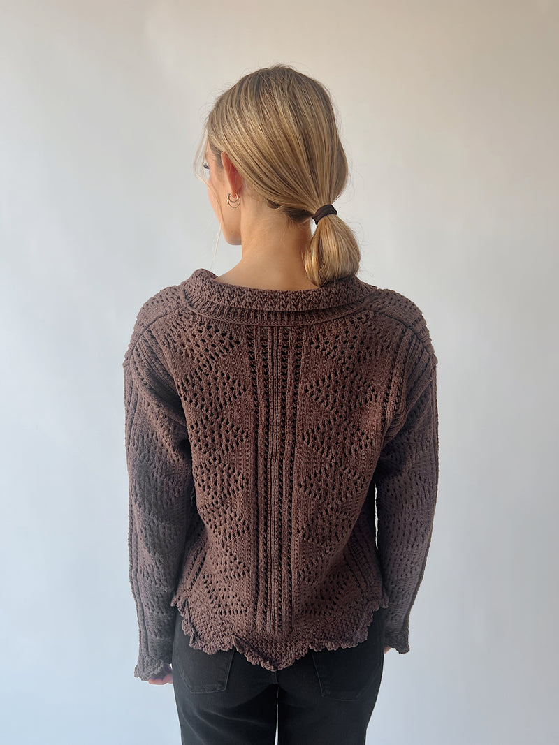 The Abigail Knit Crochet Cardigan in Brown