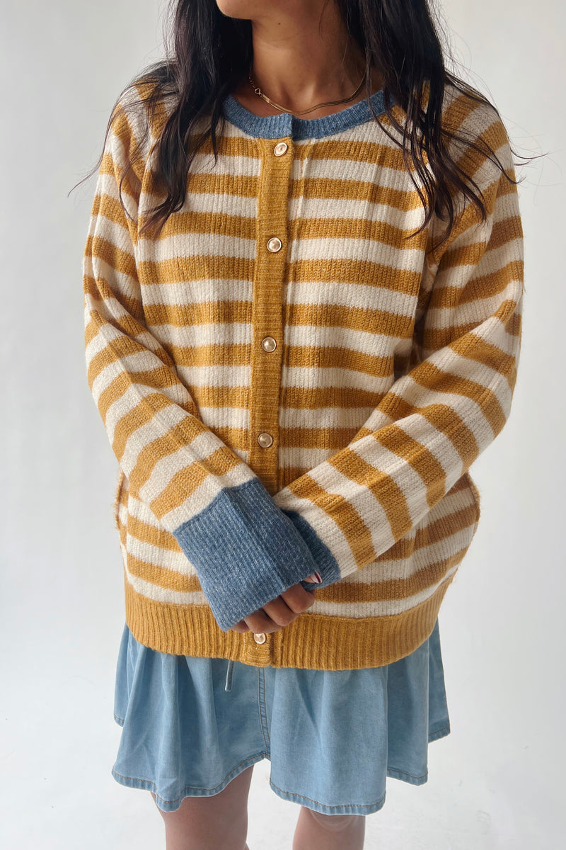The Richardson Cardigan in Mustard Stripe
