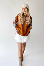 The Britta Contrast Sleeve Pullover in Mocha