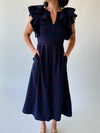 The Bauserman Ruffle Sleeve Midi Dress in Navy Plaid