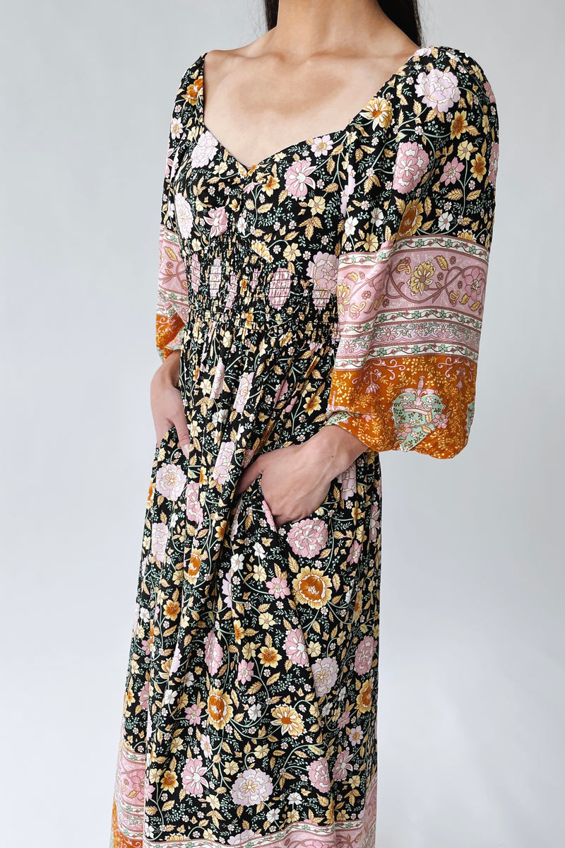 The Irby Patterned Maxi Dress in Black Floral