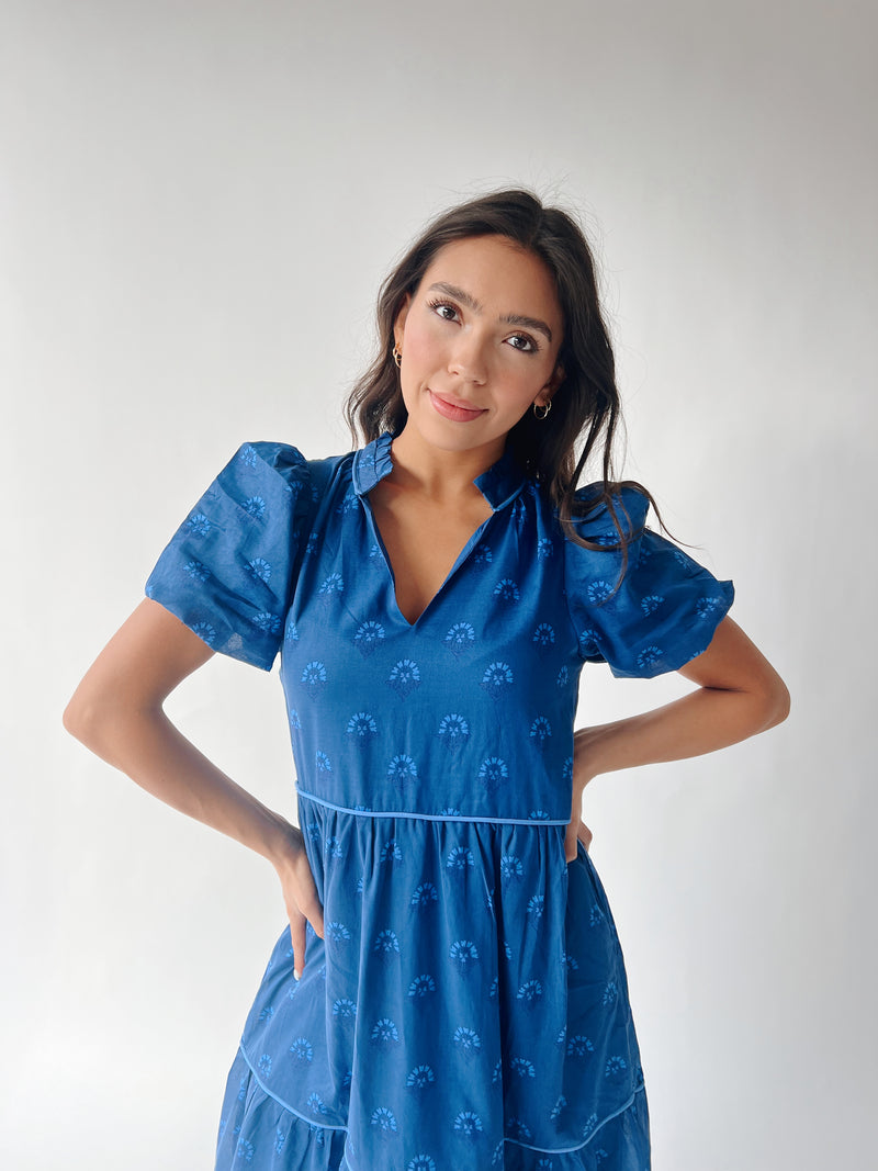 The Briza Tiered Maxi Dress in Teal Blue