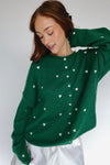 The Riggs Heart Embroidered Button-Down Sweater in Kelly Green + White