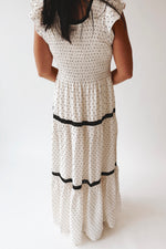 The Andrea Polka Dot Tiered Maxi Dress in Natural