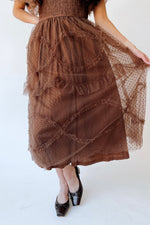 The Mazie Smocked Bodice Midi Dress in Brown