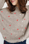 The Riggs Heart Embroidered Button-Down Sweater in Mocha + Red