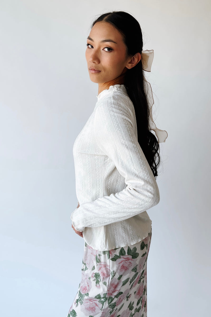 The Leah Mock Neck Blouse in Ivory