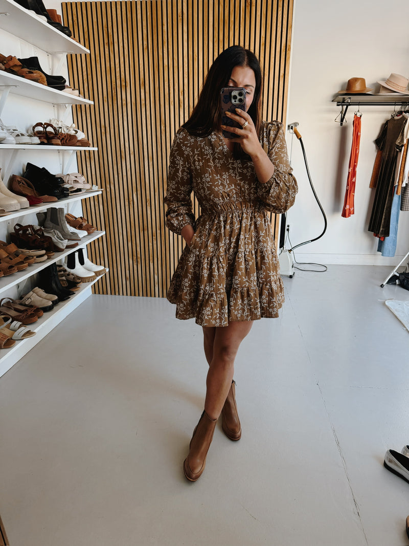 The Castrop Embroidered Dress in Brown