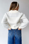 The Anita Rose Knit Jacket in Cream + Blue