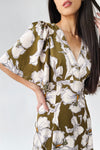 The Romano Piped Detail Floral Maxi Dress in Olive