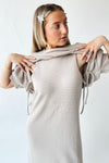 The Andra Tie Detail Midi Dress in Taupe