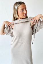The Andra Tie Detail Midi Dress in Taupe