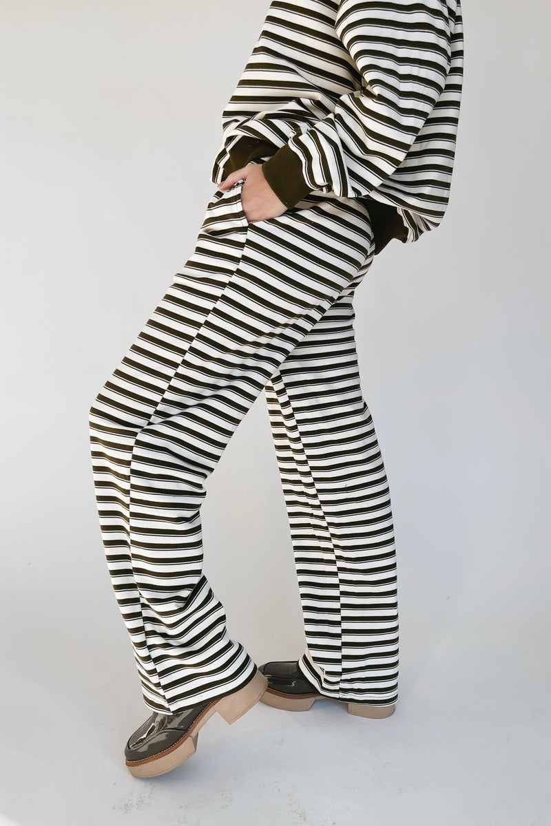 The Abrams Striped Lounge Set in Cream + Green