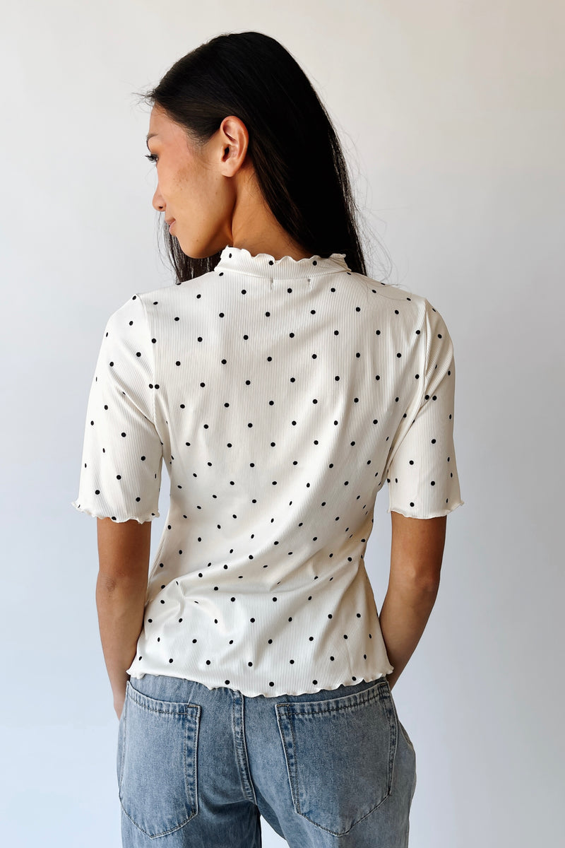 The Julissa Polka Dot Ribbed Blouse in Cream