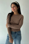 The Ginny Asymmetrical Long Sleeve Tee in Mocha