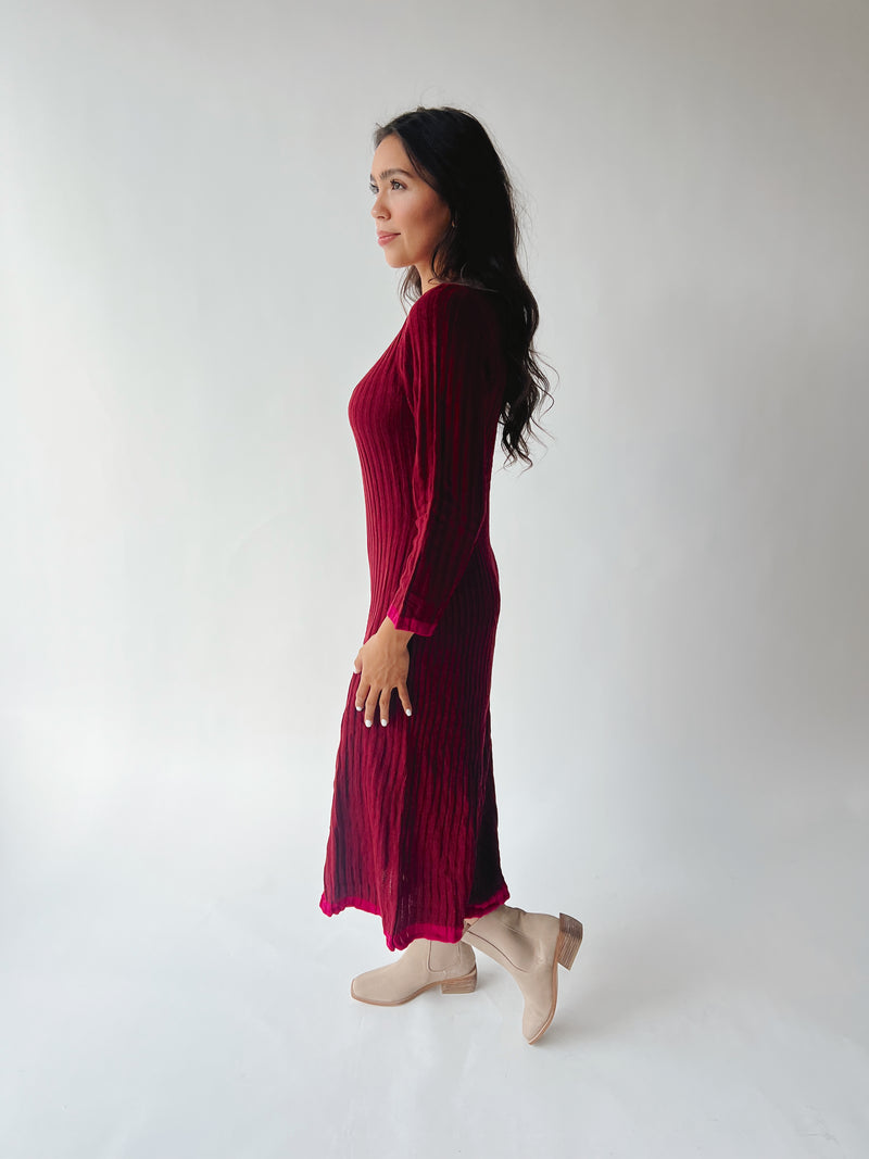 The Kamina Knit Midi Dress in Burgundy