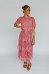 The Ortiz Lace Pattern Midi Dress in Dusty Rose