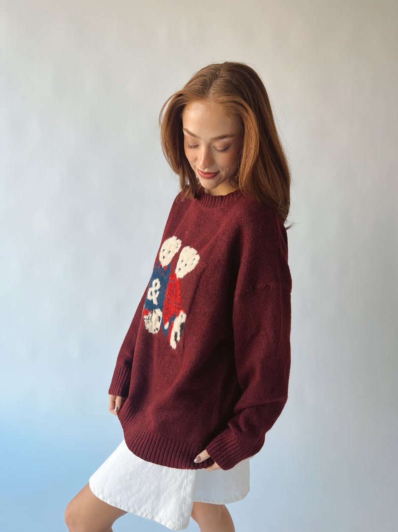 The Theodore Bear Sweater in Burgundy