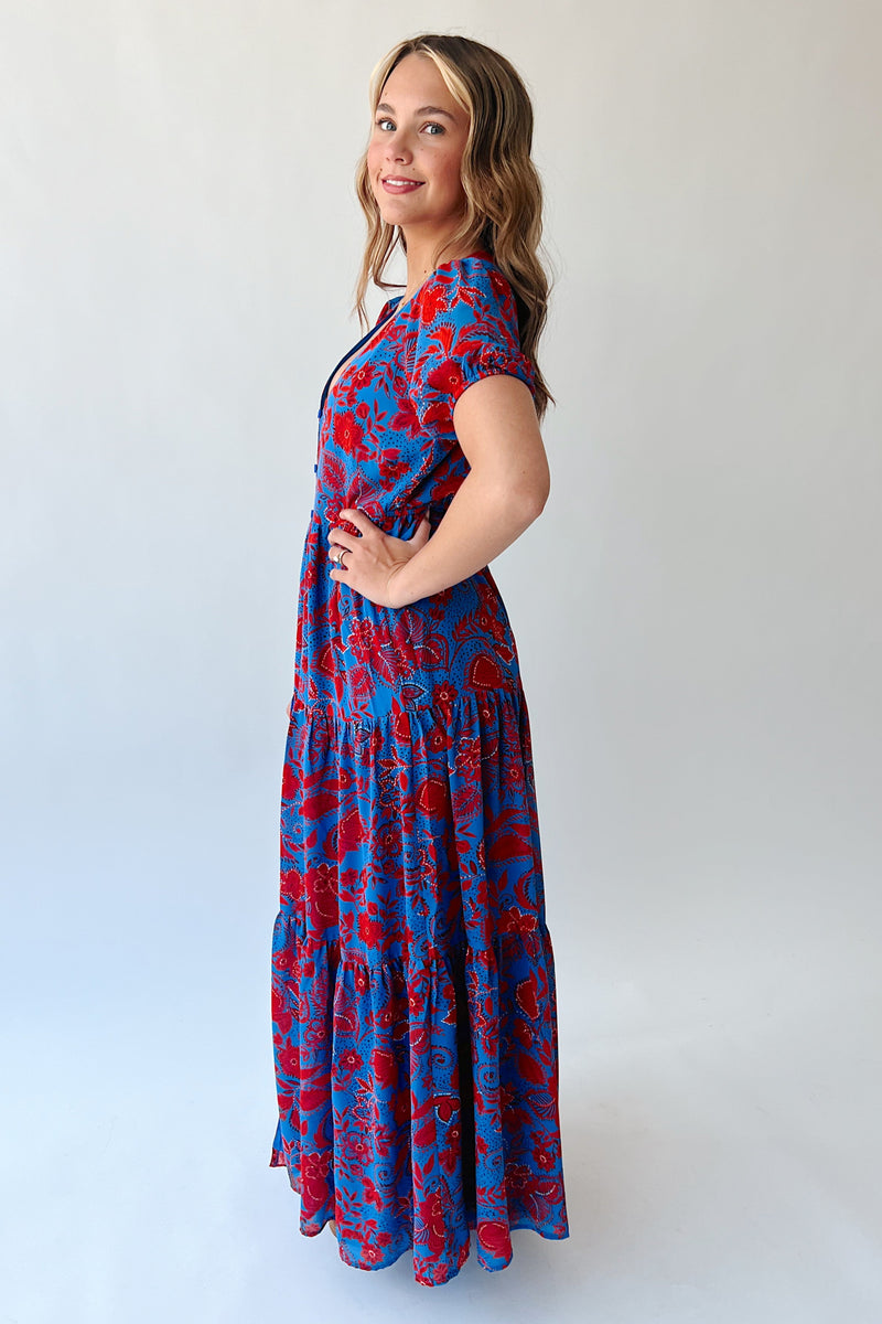 The Anaya Floral Maxi Dress in Cobalt + Red