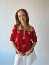 The Swayne Stitched Floral Sweater in Red