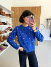 The Luxie Polka Dot Contrast Sweater in Cobalt