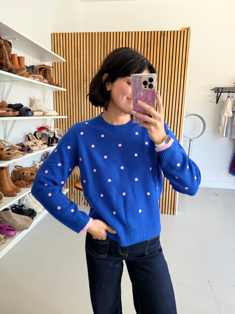 The Luxie Polka Dot Contrast Sweater in Cobalt