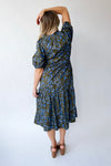 The Solvay Tiered Midi Dress in Green + Blue Multi