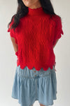 The Abbie Scallop Edge Sweater Vest in Red