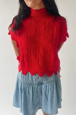 The Abbie Scallop Edge Sweater Vest in Red