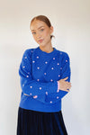 The Luxie Polka Dot Contrast Sweater in Cobalt