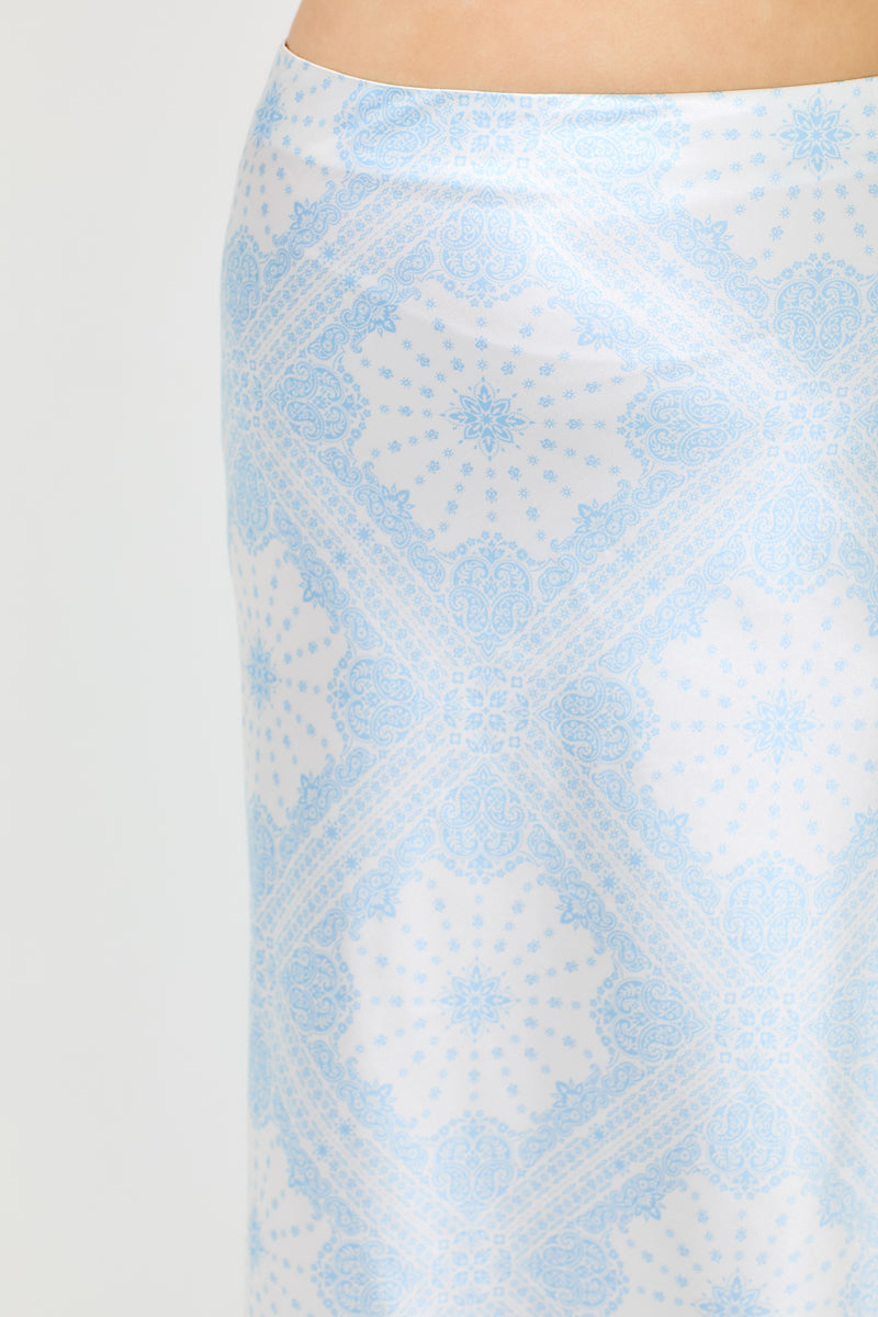 The Jennika Bandana Print Satin Skirt in Light Blue