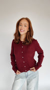 The Tomberlin Cable Knit Cardigan in Maroon