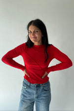 The Ginny Asymmetrical Long Sleeve Tee in Red