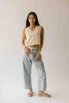 The Yorkana Eyelet Waist Barrel Jean in Striped Denim