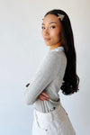 The Leah Mock Neck Blouse in Heather Grey