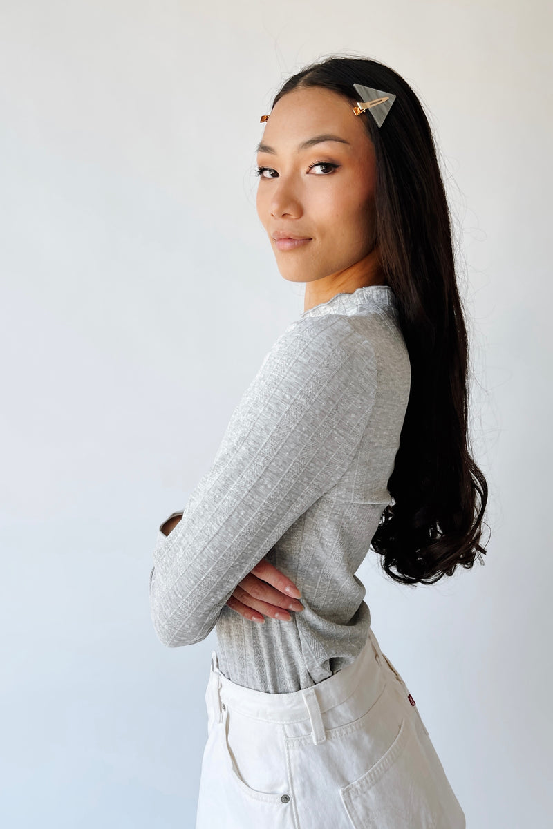 The Leah Mock Neck Blouse in Heather Grey